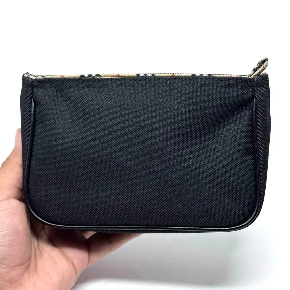 Burberry Black and Beige Plaid Canvas Cosmetic Pouch